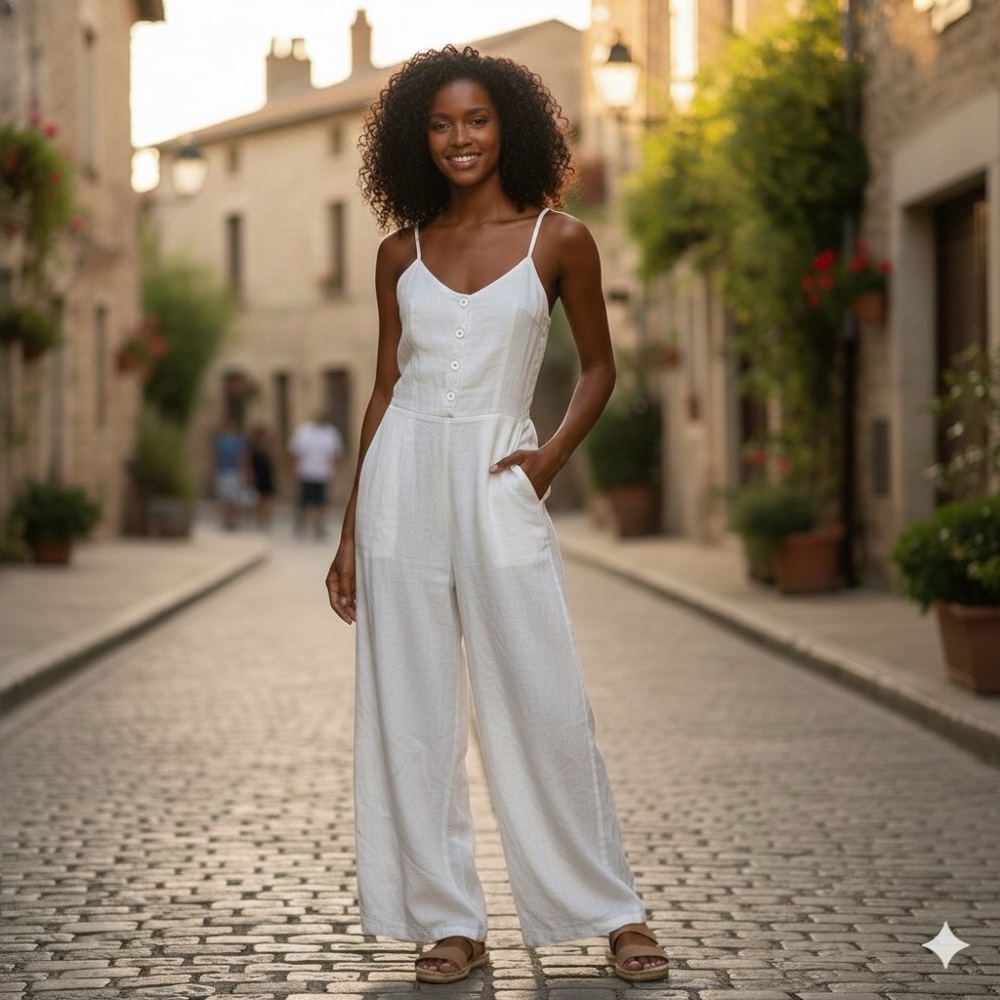 Banana Republic White Button-Front Jumpsuit